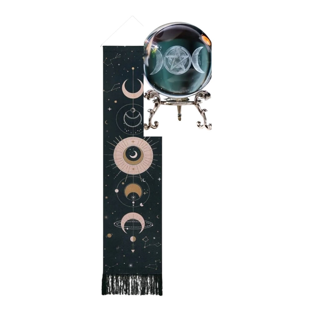 Moon Phases Wall Hanging & Triple Goddess Laser Etched Crystal Ball